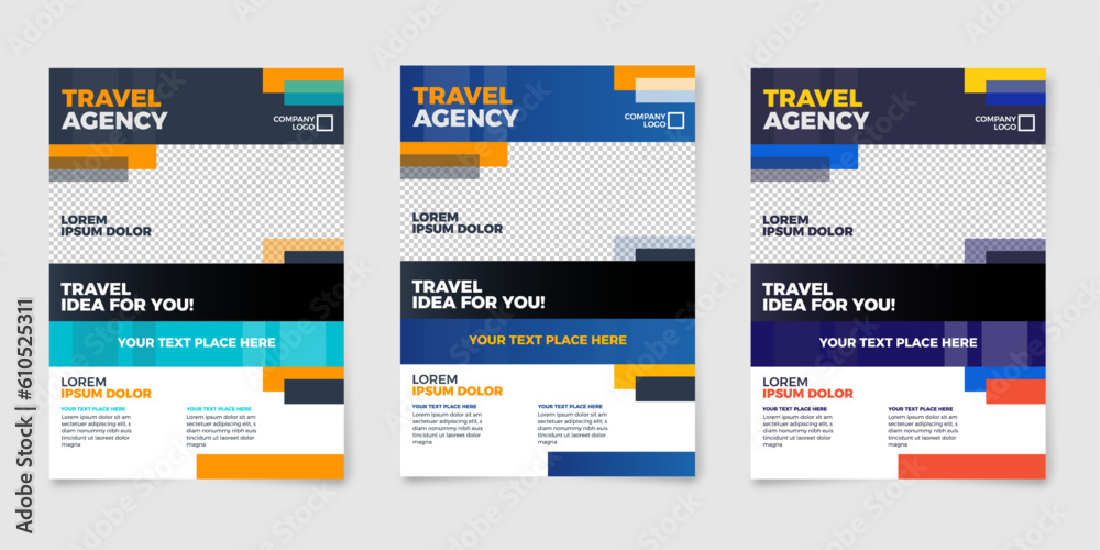 Modern Travel Flyer poster pamphlet brochure poster cover design layout background, three colors scheme, vector template in A4 size for travel agency.