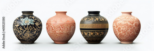 Asian vases on white background, Generative AI