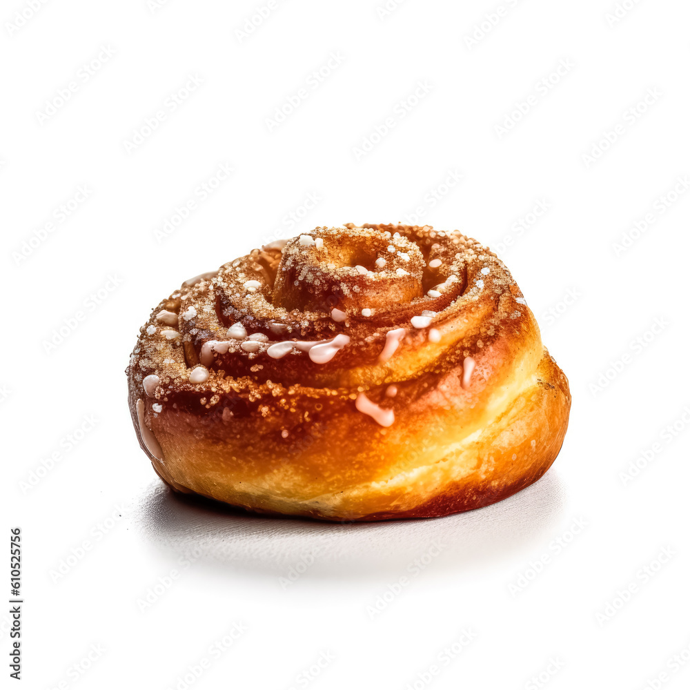 Delicious cinnamon rolls buns isolated on white background, generative AI

