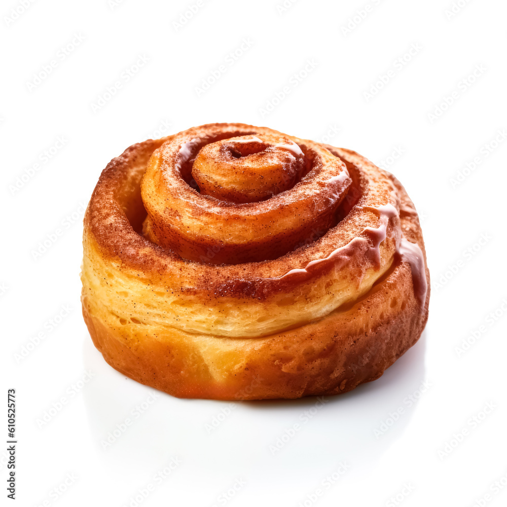 Fototapeta premium Delicious cinnamon rolls buns isolated on white background, generative AI