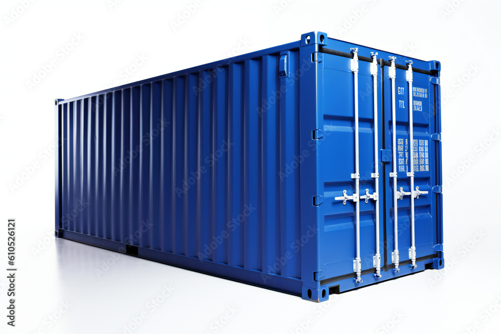 Blue shipping container (cargo container) on white background