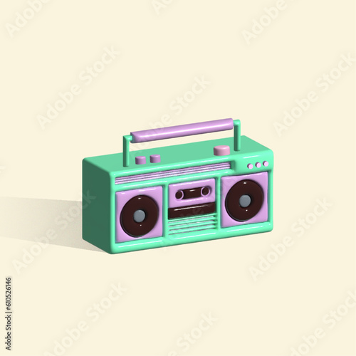 Retro old Realistic 3d radio .green radio on minimal off white background 