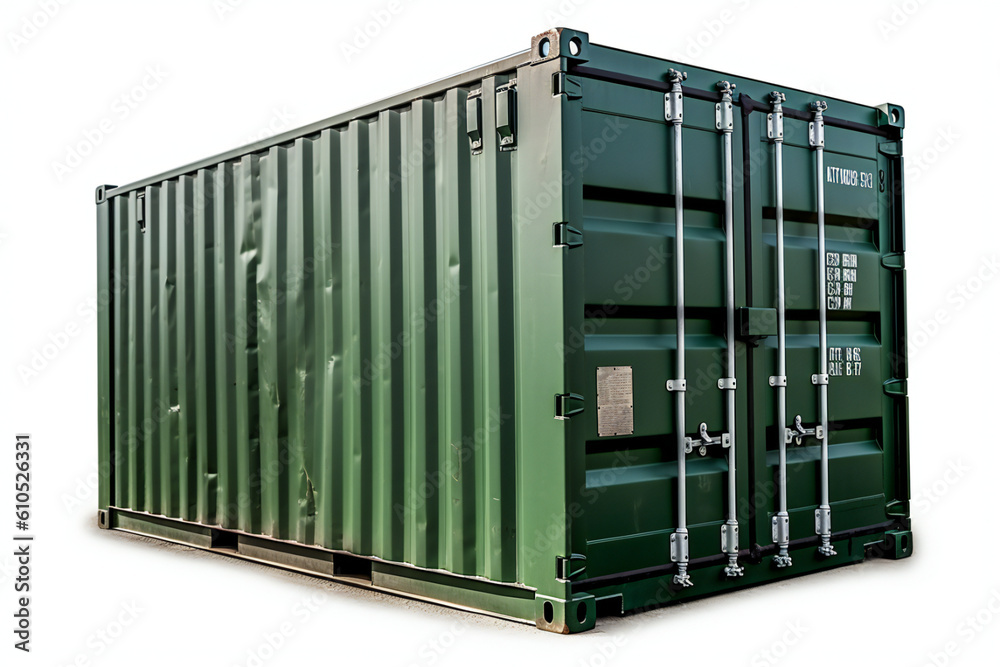 Green shipping container (cargo container) on white background, Generative AI Green shipping container (cargo container) on white background, Generative AI