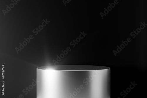 3d presentation metallic pedestal over black background. 3d rendering of mockup of presentation podium for display or advertising purposes