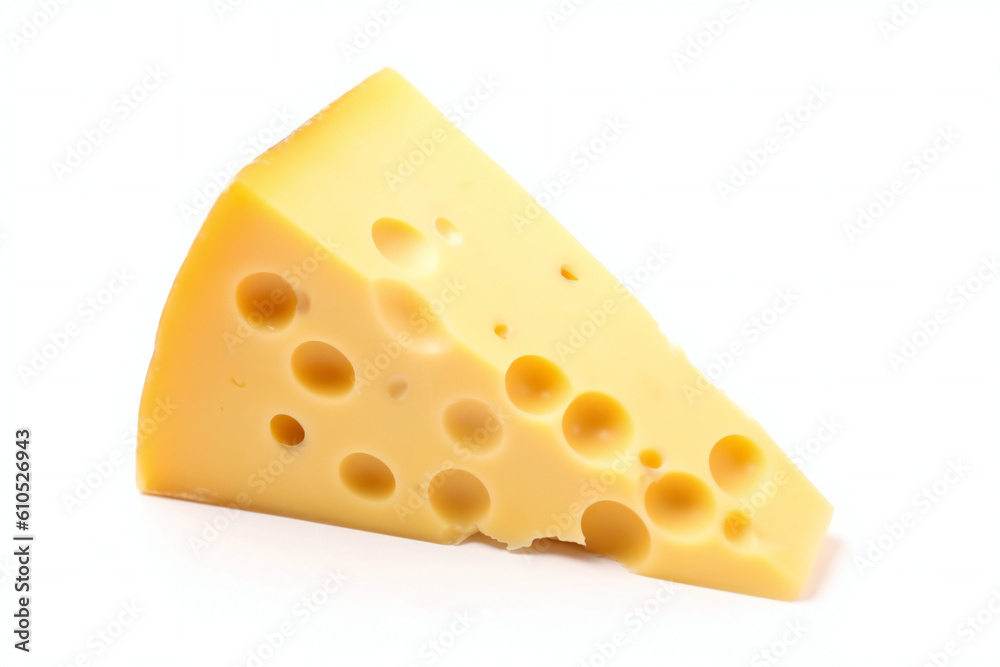 A piece of cheese on white background, Generative AI A piece of cheese on white background, Generative AI