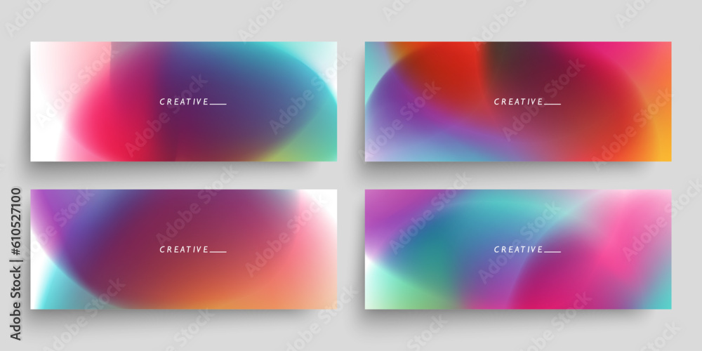 Set of blurred horizontal banners with bright color gradients. Defocused abstract vibrant templates collection for creative graphic design. Vector illustration.