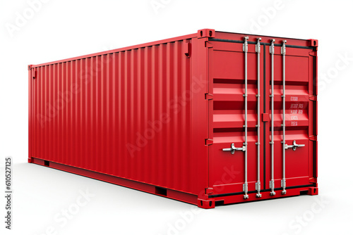 Red shipping container (cargo container) on white background, Generative AI