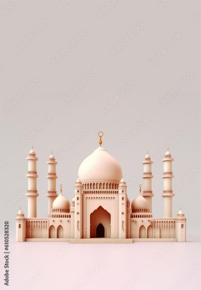 beautiful Islamic mosque vertical background with copy space. Generative Ai