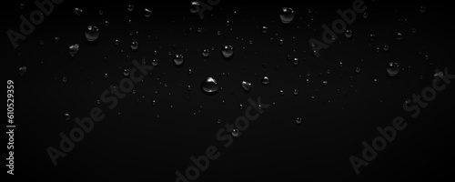 Rain water drop bubble vector background. Glass surface with realistic clear condensation lborder 3d effect. Dark spray abstract raindrop illustration with tear blob. Rainy liquid aqua design