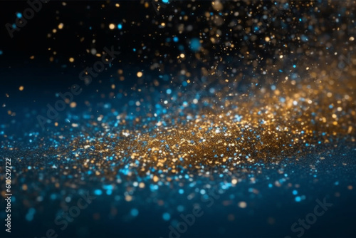 Blue And Gold Colored Glitter Particles Falling - Christmas Celebration Snow Winter