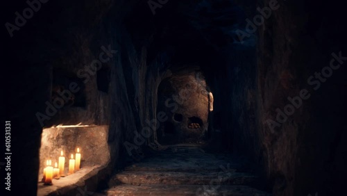 old dark catacombs with candles