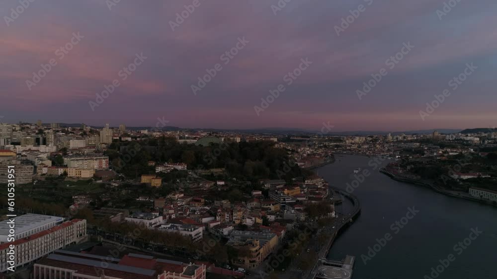City of Porto and River Douro at sunset Portugal Aerial View City of Porto and River Douro at sunset Portugal Aerial View