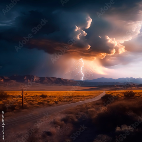 Thunder storm in the desert , generative ai, generated with ai