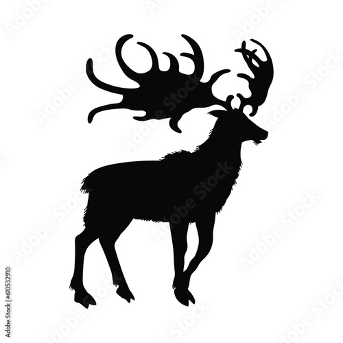 Vector illustration of black silhouette Megaloceros, concept of prehistoric period animals, isolated on white background