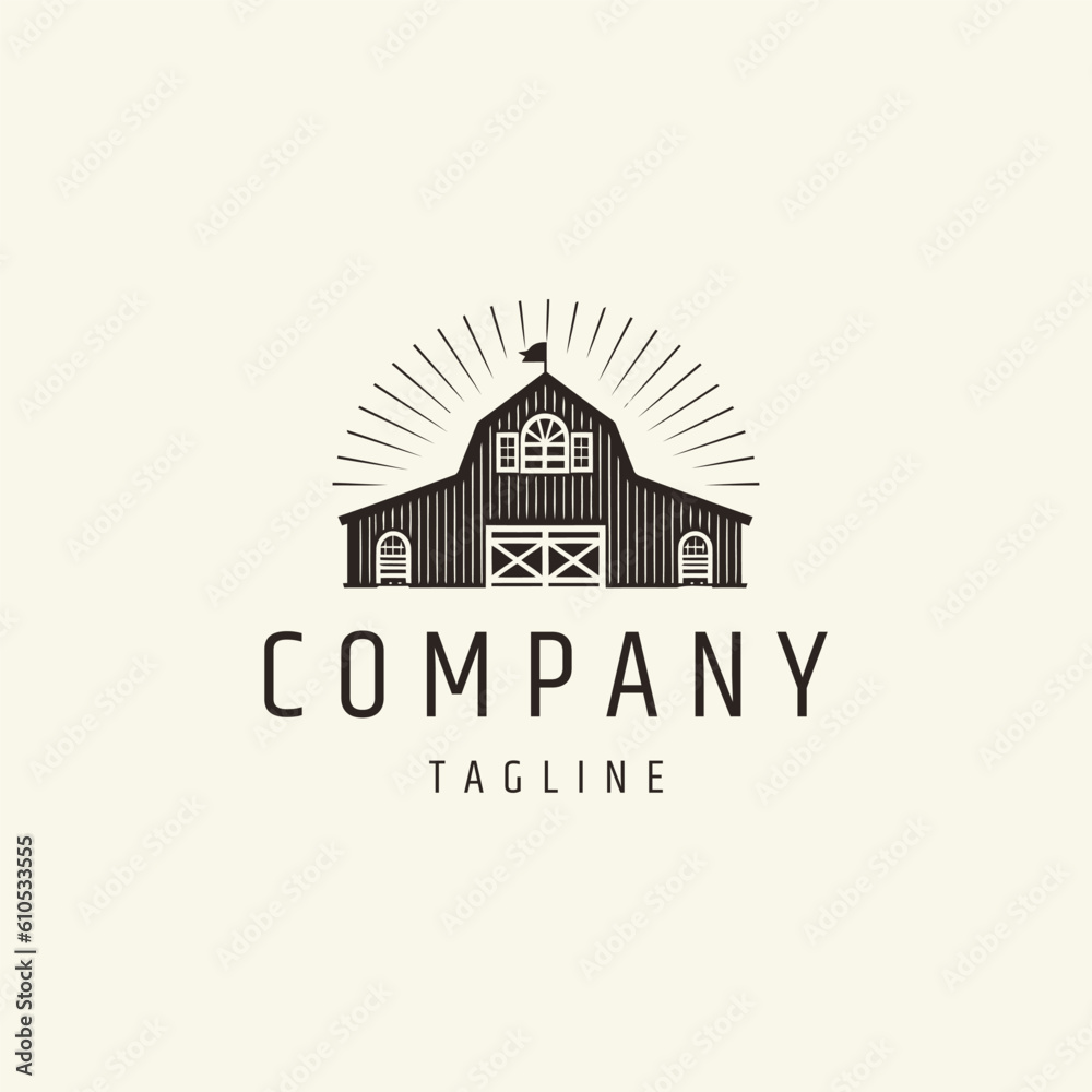 Retro hipster barn house logo design vector illustration