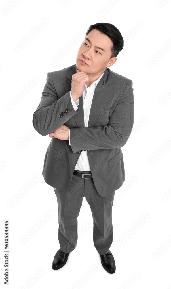 Businessman in suit posing on white background, above view Businessman in suit posing on white background, above view