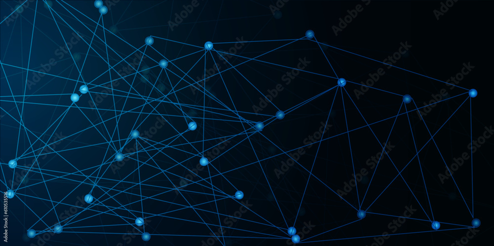 Abstract global pattern geometric polygonal space background and network connections with bokeh points and lines. Abstract blue lines and dots connections, social network communication pattern. Abstract global pattern geometric polygonal space background and network connections with bokeh points and lines. Abstract blue lines and dots connections, social network communication pattern.