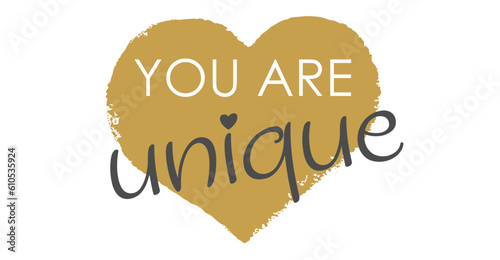 Handwritten "You Are Unique" Vector in Flat Gold Heart
