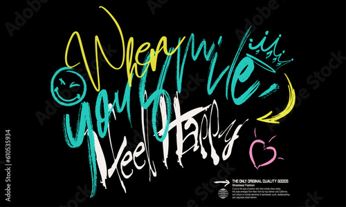 Urban typography slogan with neon  graffiti art, t-shirt graphics patterns with lettering neon color splashes, urban street art neon graffiti slogan