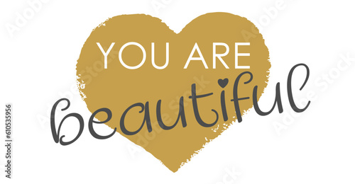 Handwritten "You Are Beautiful" Vector in Flat Gold Heart