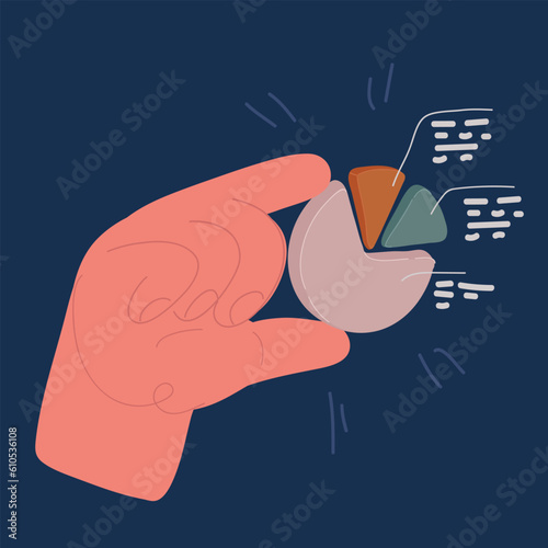 Cartoon vector illustration of Hand Giving A Pie Chart. Data usage pie chart in hand. Hand Pie Chart. Hands give circle diagram