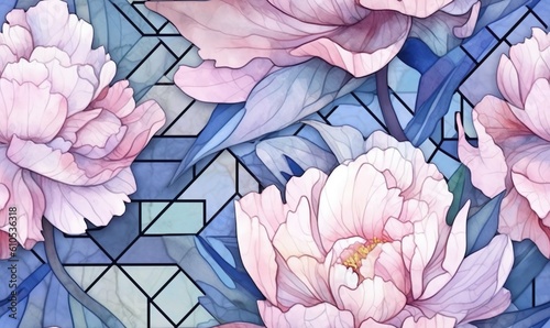 Fototapeta Naklejka Na Ścianę i Meble -  peony flower in watercolor style seamless pattern
