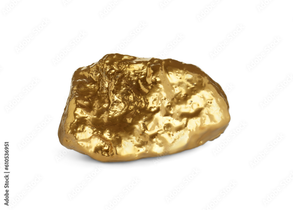 One beautiful gold nugget on white background One beautiful gold nugget on white background