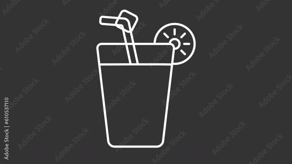 No cold drink white icon animation. Animated line lemonade glass and cross sign. Ice cubes. Loop HD video with chroma key, alpha channel, transparent background. Outline motion graphic animation No cold drink white icon animation. Animated line lemonade glass and cross sign. Ice cubes. Loop HD video with chroma key, alpha channel, transparent background. Outline motion graphic animation