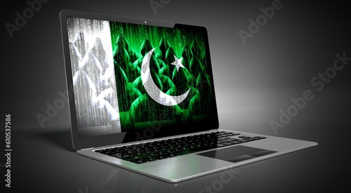 Pakistan - country flag and hackers on laptop screen - cyber attack concept