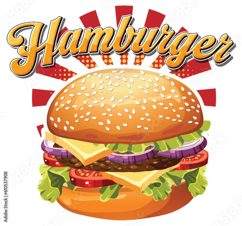 Delicious Hamburger with text icon