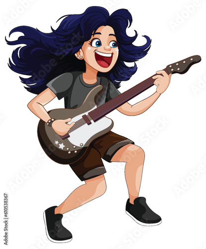Female rock musician playing bass