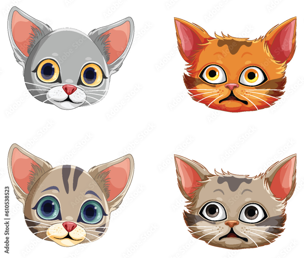 Set of cute cat cartoon face
