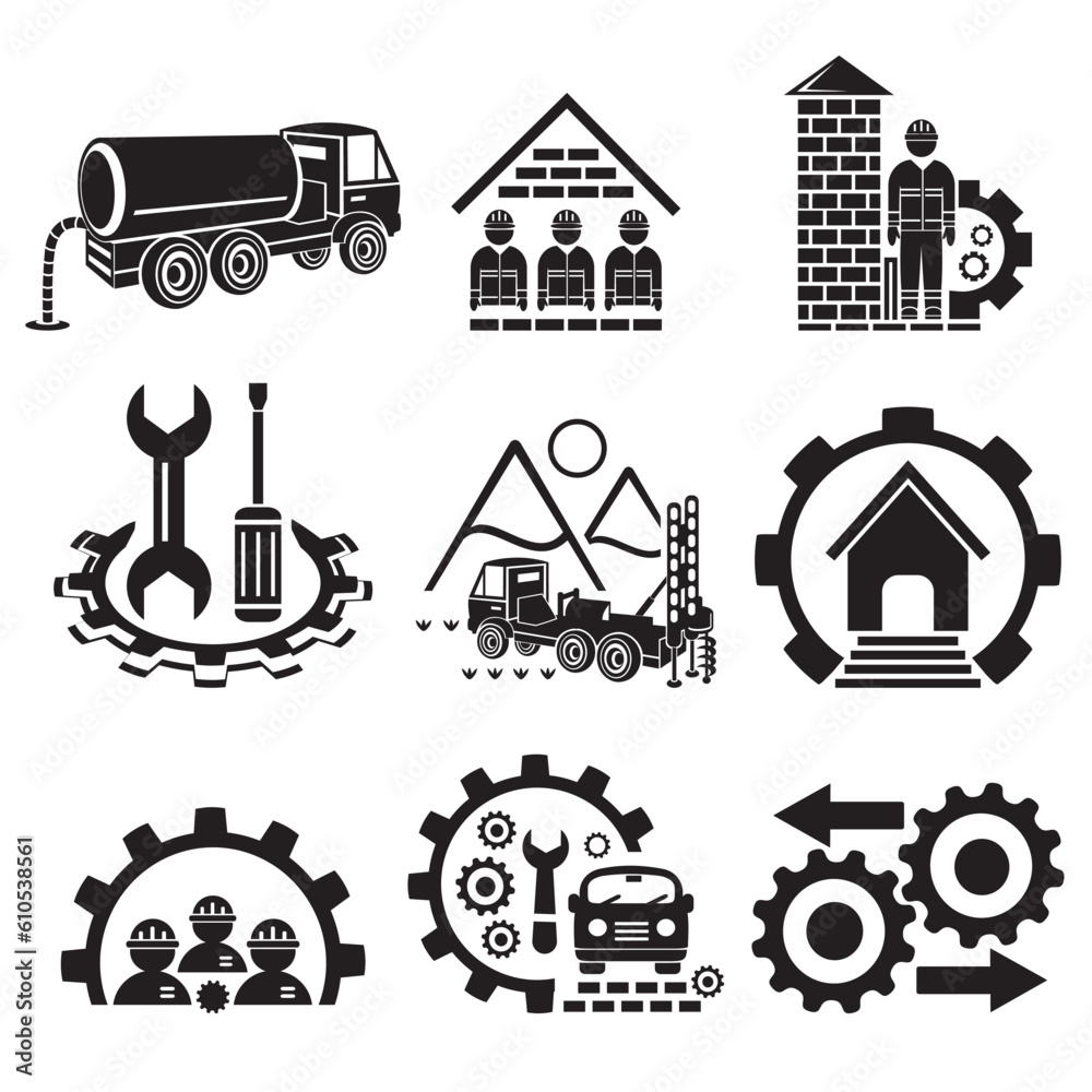 A set of vector icons for construction and industry.