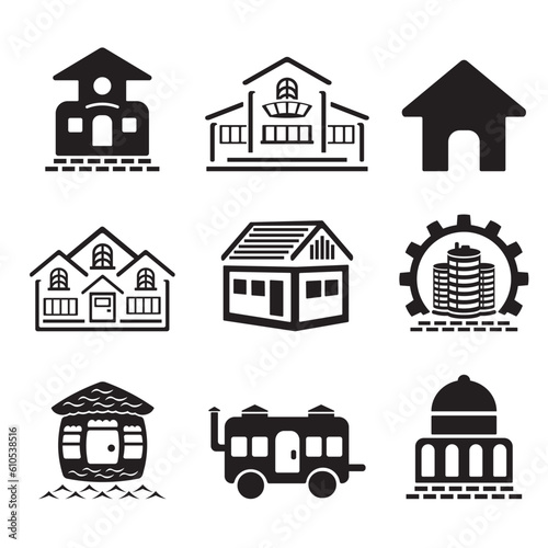 A set of vector icons of real estate, houses and buildings.