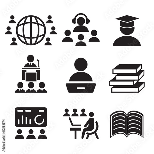 A set of vector icons for online courses and education.