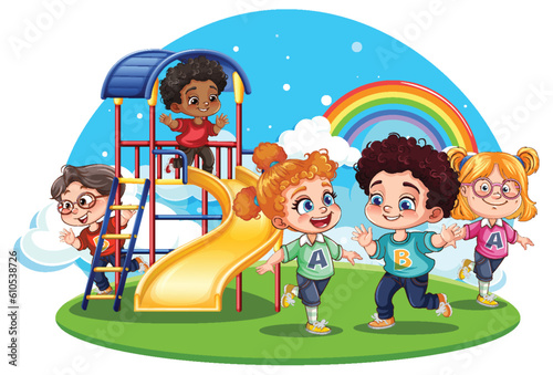 Children with different race playing at the playground