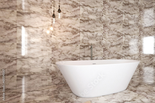 Bathroom interior bathtub. 3D rendering.