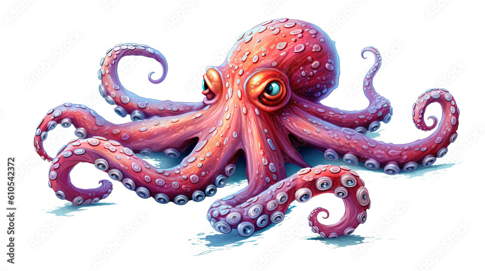 Illustration of a cartoon octopus on white background. Cartoon character. Cartoon illustration, Generative Ai Illustration of a cartoon octopus on white background. Cartoon character. Cartoon illustration, Generative Ai