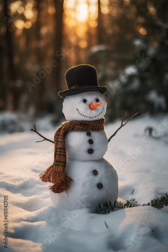 Snowman on the snow. Generative AI