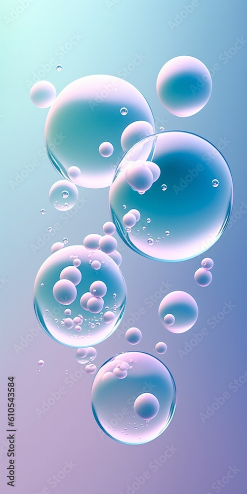 Illustration of bubbles floating on gradient background. Created with Generative AI technology