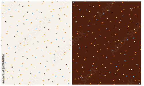 Simple Minimalist Vector Pattern with Orange, Blue and Yellow Scattered Tiny Elements Isolated on a Beige and Brown Background. Abstract Irregular RGB Colors Geometric Endless Print.  