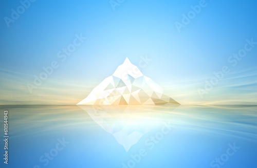 Illustration of a low poly mountain with reflection in the sea