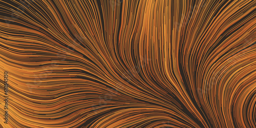 Orange and Brown Moving, Flowing Stream of Particles in Curving, Wavy Lines - Digitally Generated Futuristic Abstract 3D Geometric Striped Background Design, Generative Art in Editable Vector Format