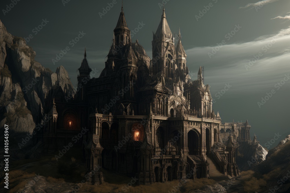 Dark fantasy monastery building. Generate Ai