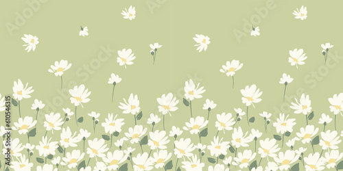 Abstract floral seamless border with chamomile Fototapet