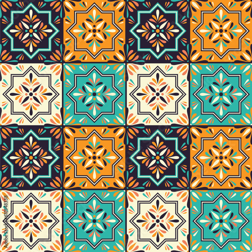 Tile pattern. Decor tile texture print mosaic oriental pattern  ornament arabesque. Traditional arabic and indian pottery tiling seamless patterns fabric wall interior cloth vector set