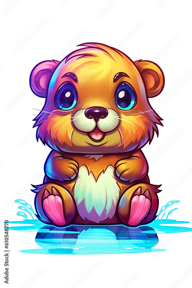 Obraz premium A cartoon bear sitting on a puddle of water. Generative AI.