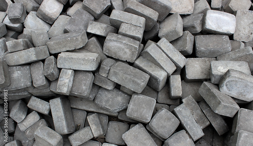 Heap Of Gray Square Concrete Slabs For Paving Textured Stock Photo For Wallpapers Or Backgrounds 