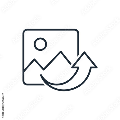 Photograph and transfer arrow sign. Share photo, image.Vector linear icon isolated on white background.