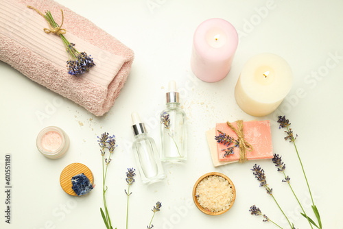 Concept of skin and face care, lavender cosmetic